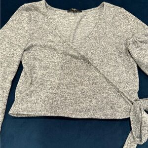 Lulus grey ballon sleeve side tie sweater, size M